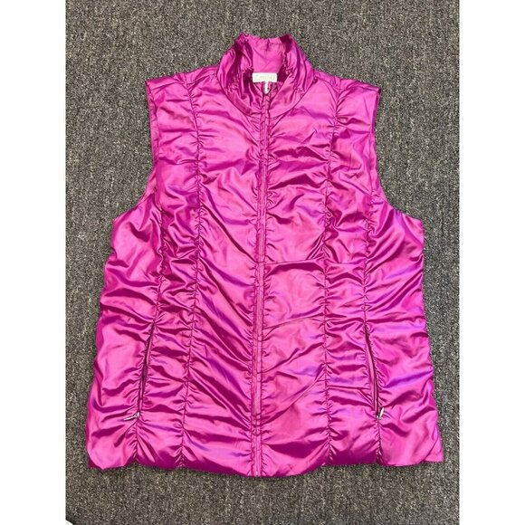 NWT Zenergy By Chicos Womens Pink Shimmer Romana Ruched Zip Puffer Vest Size - Picture 14 of 16